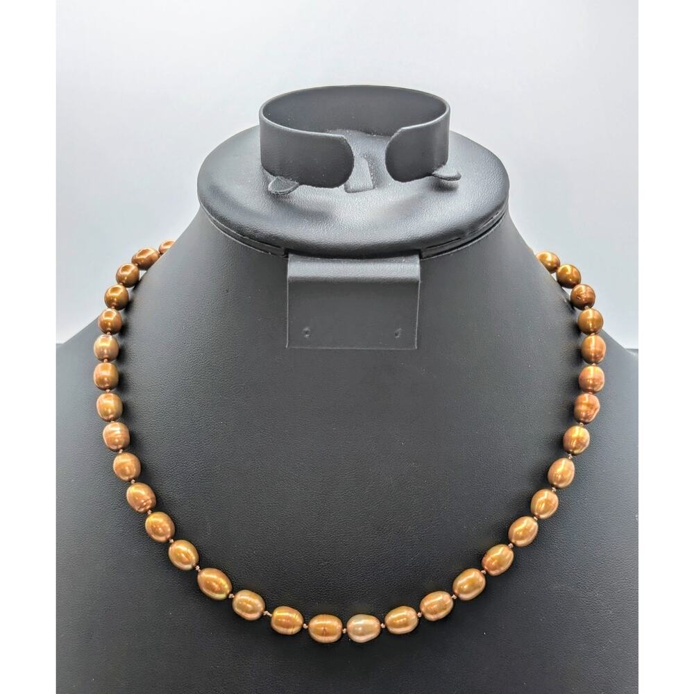Vintage Golden Brown Genuine Pearl Knotted 18.75" Necklace